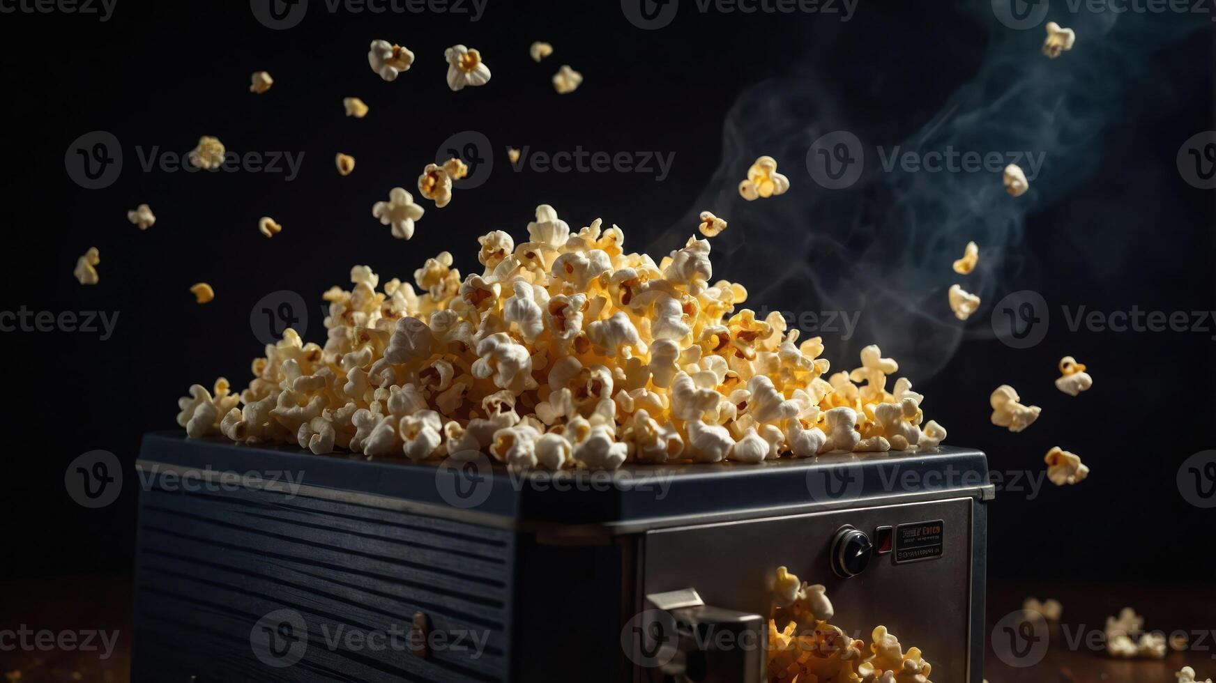 A popcorn machine overflowing with freshly popped popcorn, creating a fun and inviting scene. photo