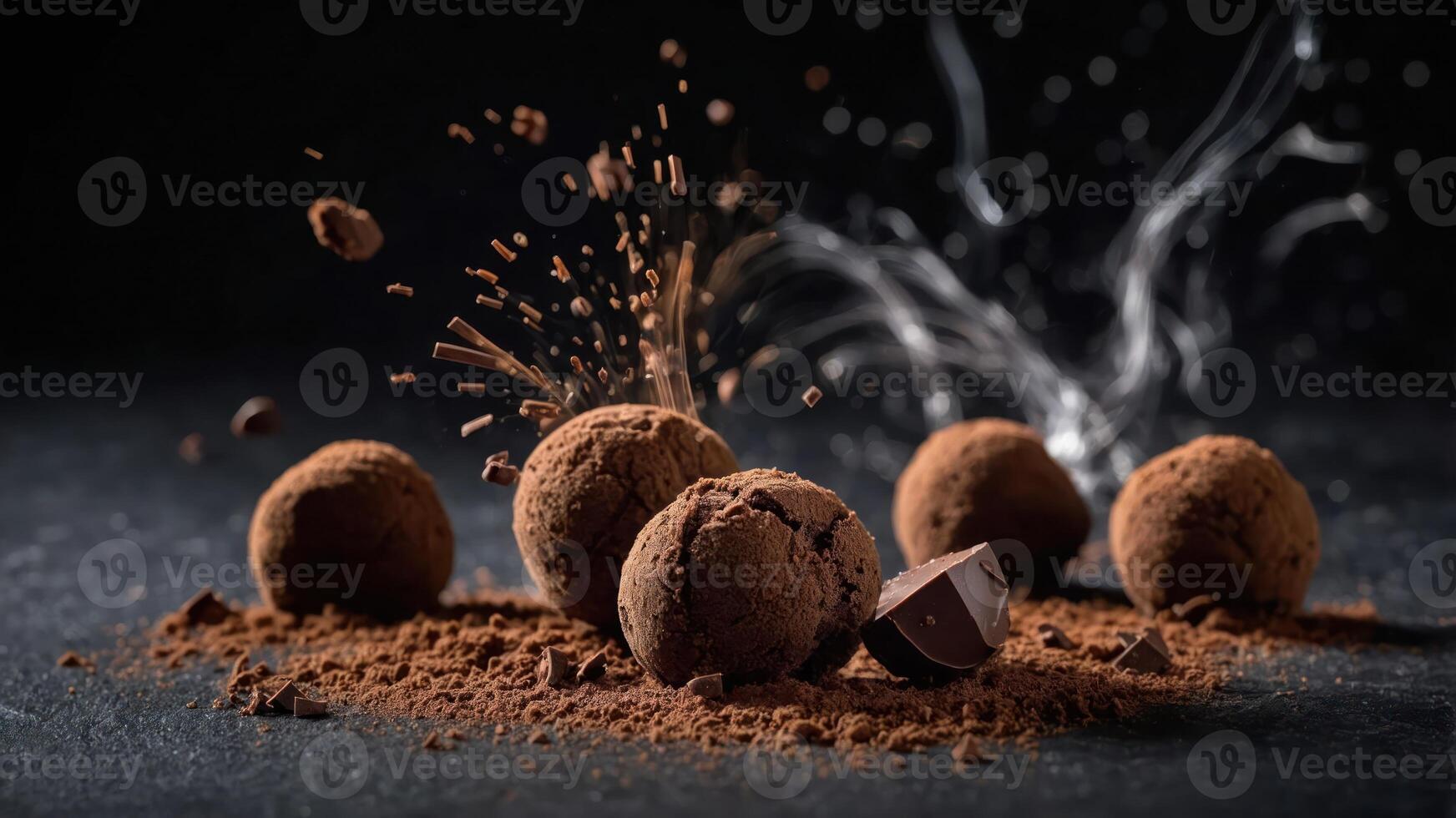 A close-up of chocolate truffles dusted with cocoa powder, showcasing texture and indulgence. photo