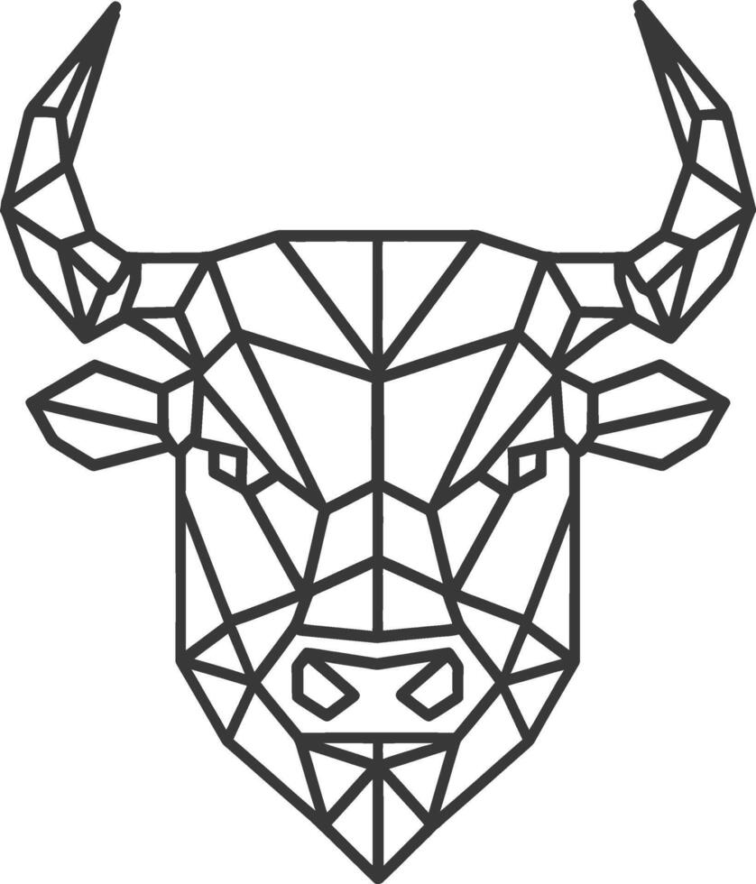 Bull head in geometric style, black and white vector