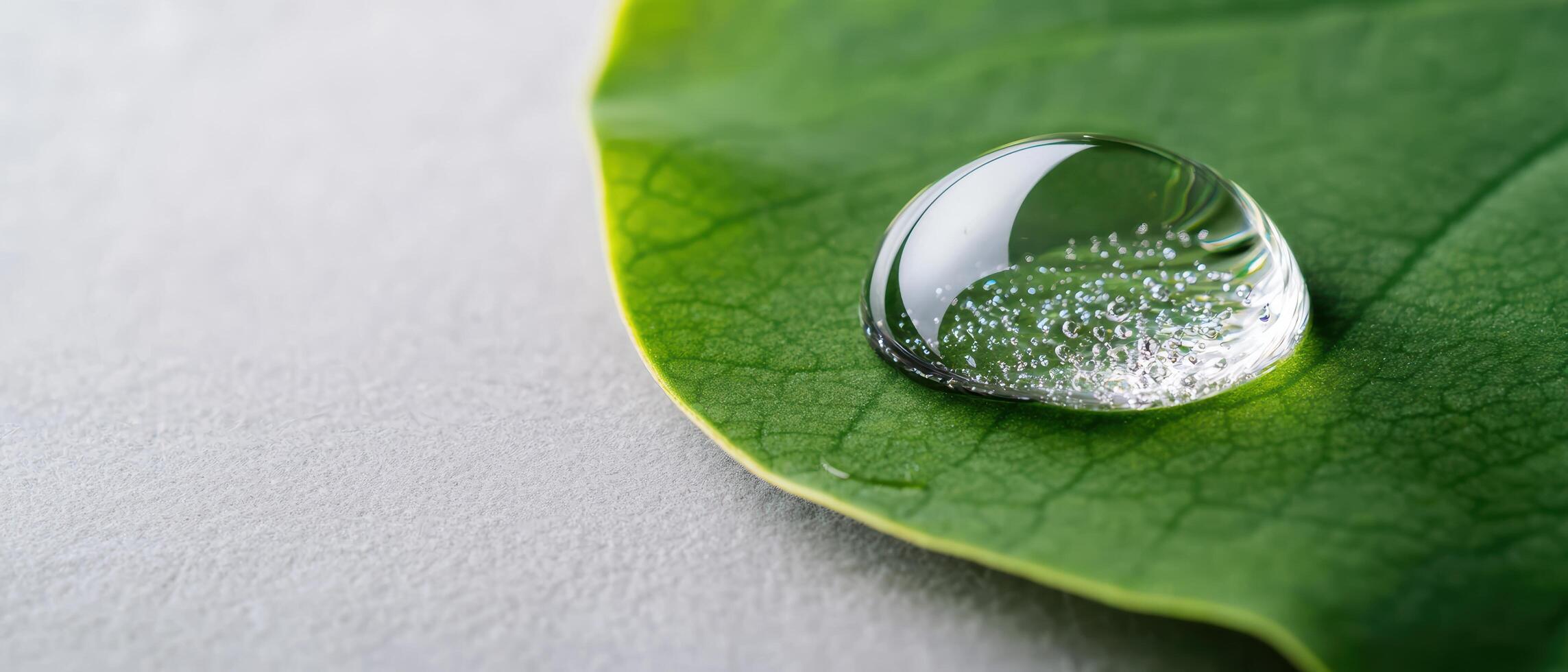 Dew drop on green leaf photo