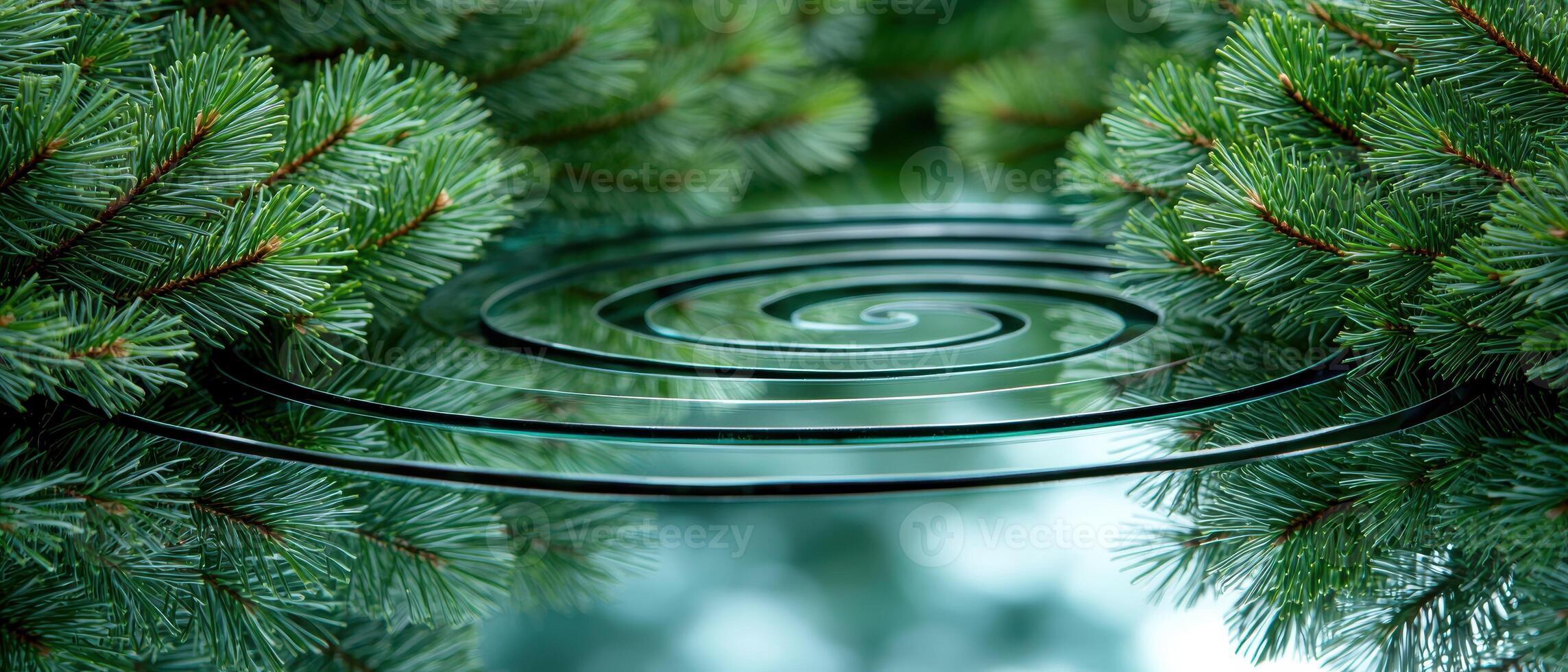 Rippling water surface surrounded by pine tree branches photo