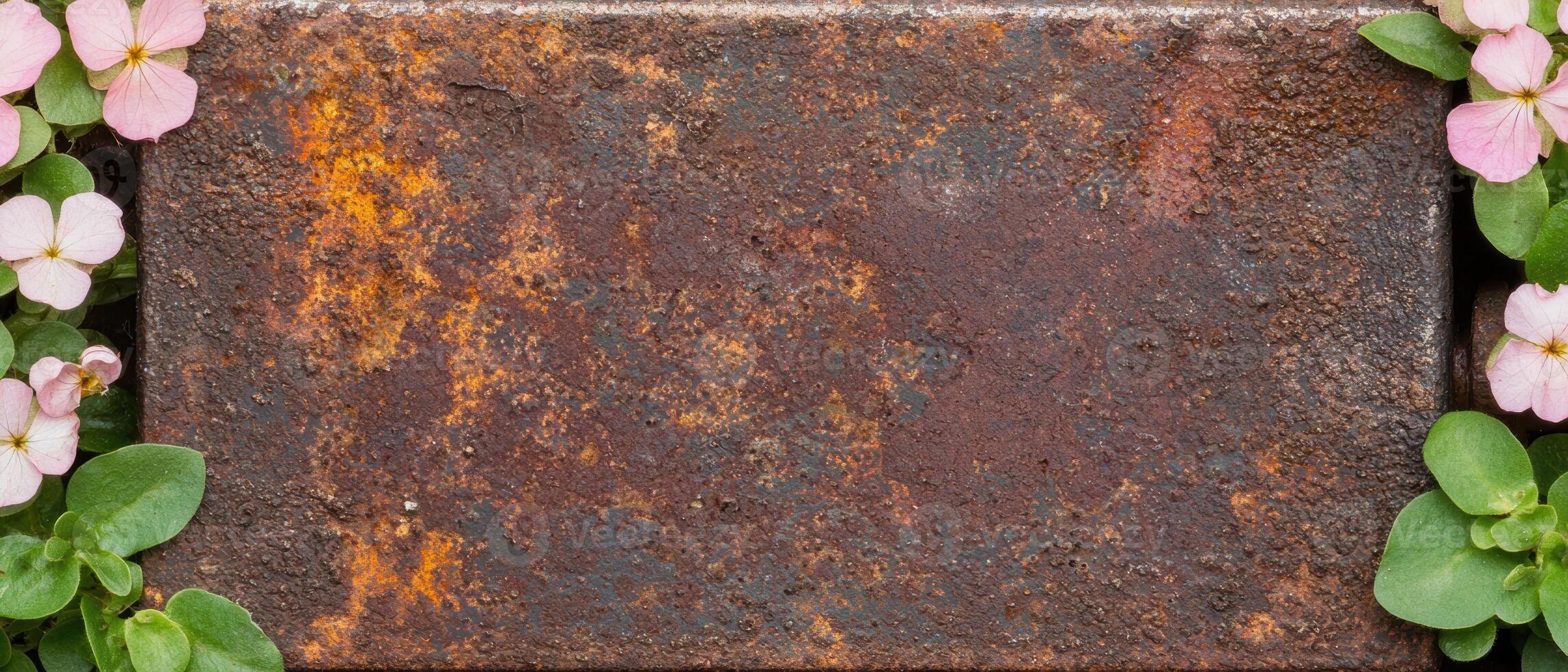 rustic floral border on weathered metal surface photo