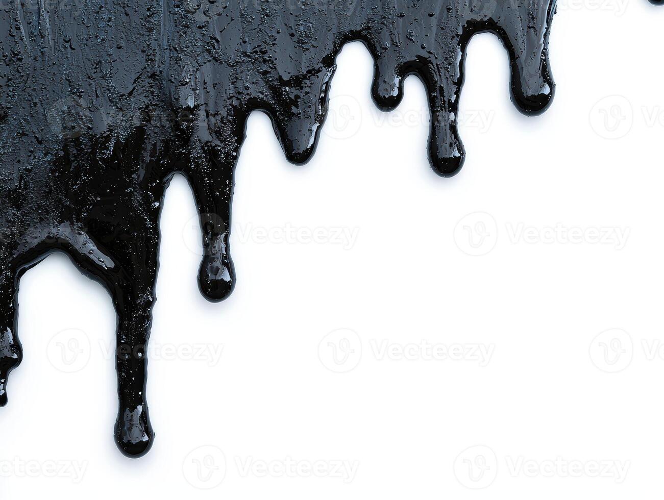Dripping black liquid on white background photo