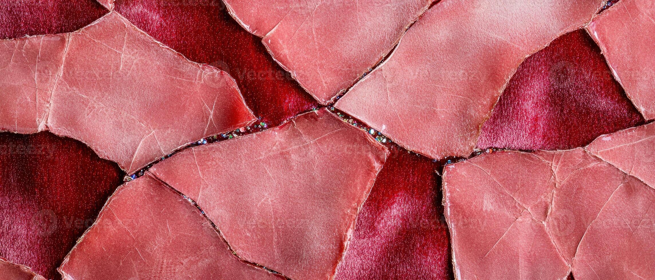 Broken glass texture in shades of red photo