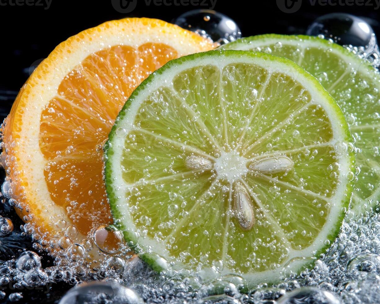 Refreshing citrus slices in water photo