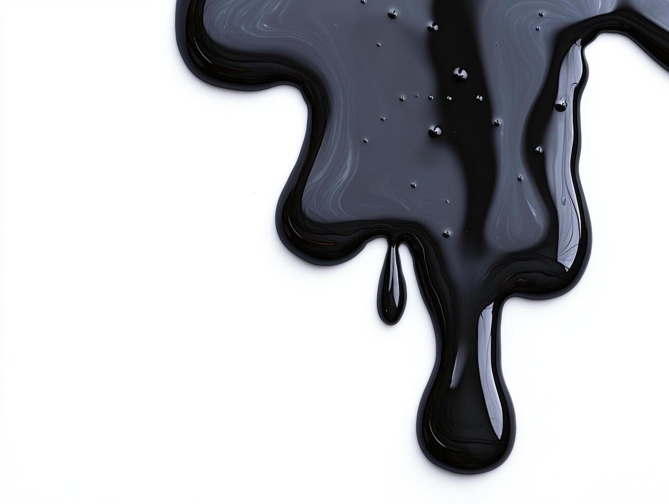 Flowing black liquid paint on white background photo
