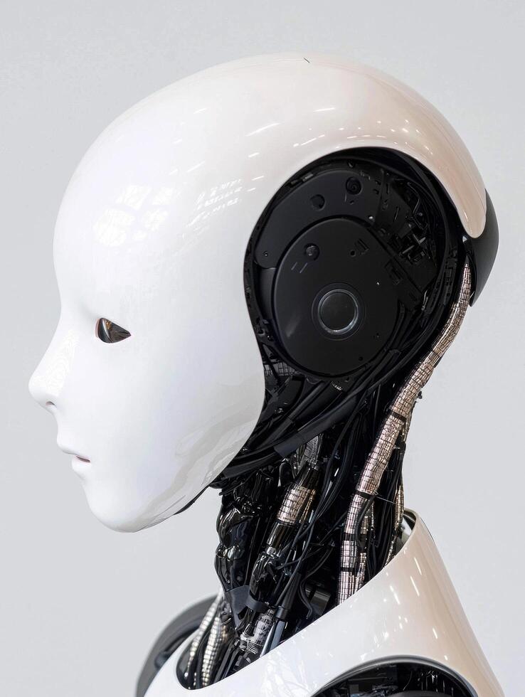 close up of a futuristic robot head photo