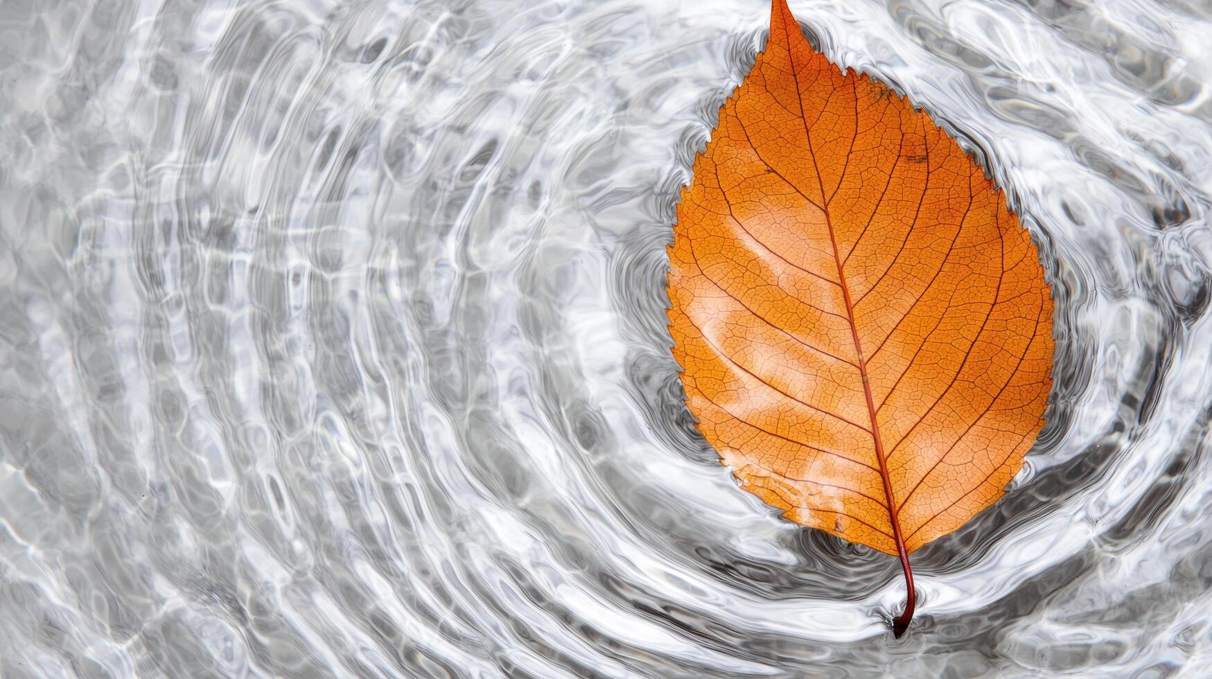 Autumn leaf floating on water photo