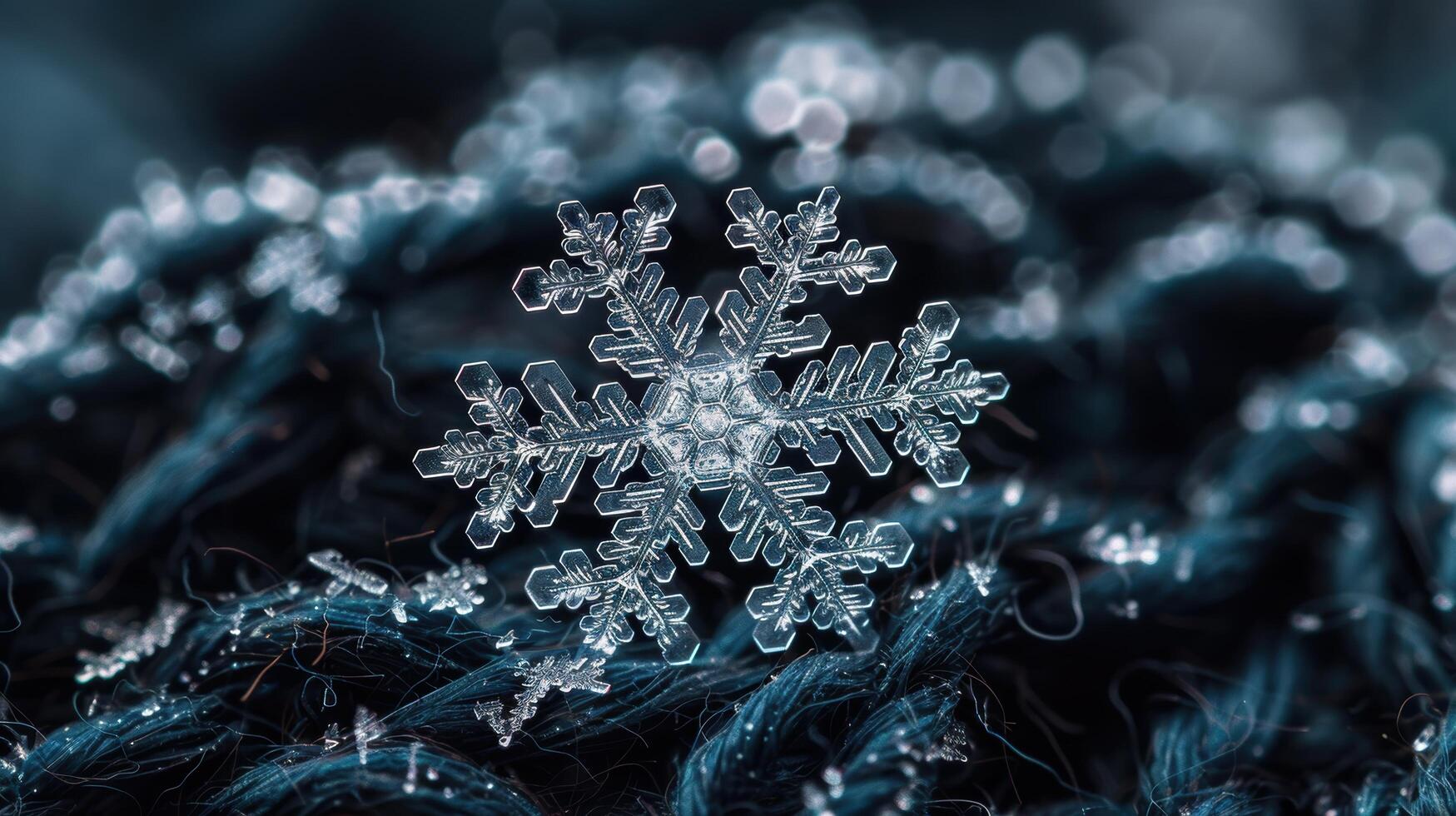 Intricate snowflake crystal against dark background photo