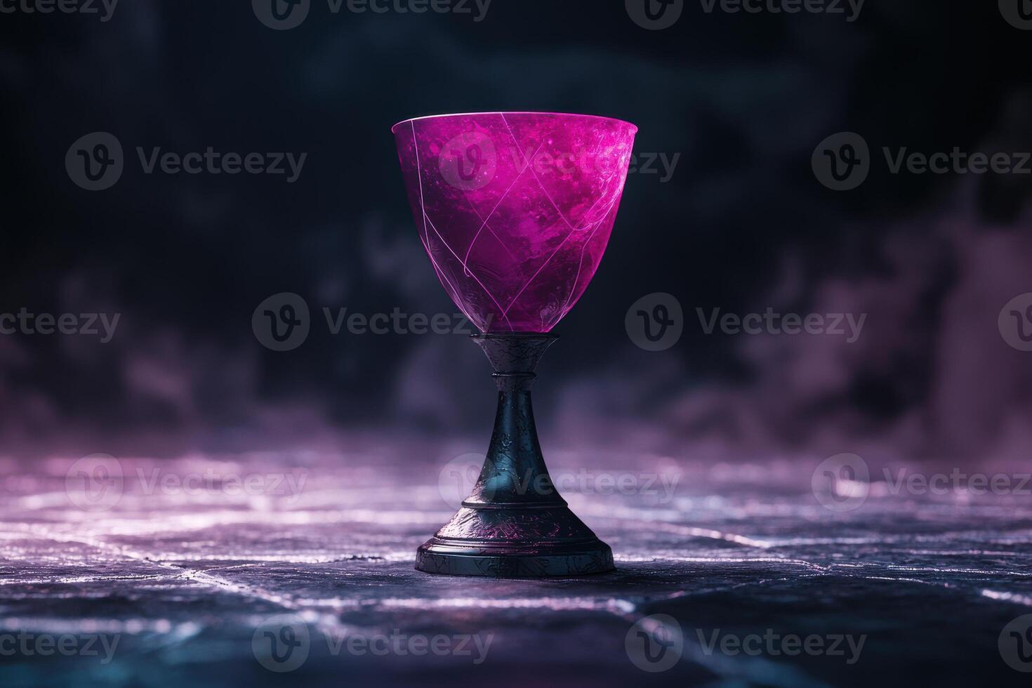 Glowing purple chalice on dark background photo