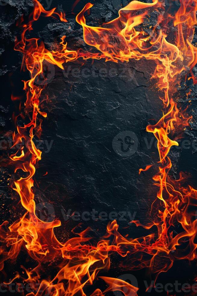 Fiery frame on dark background photo