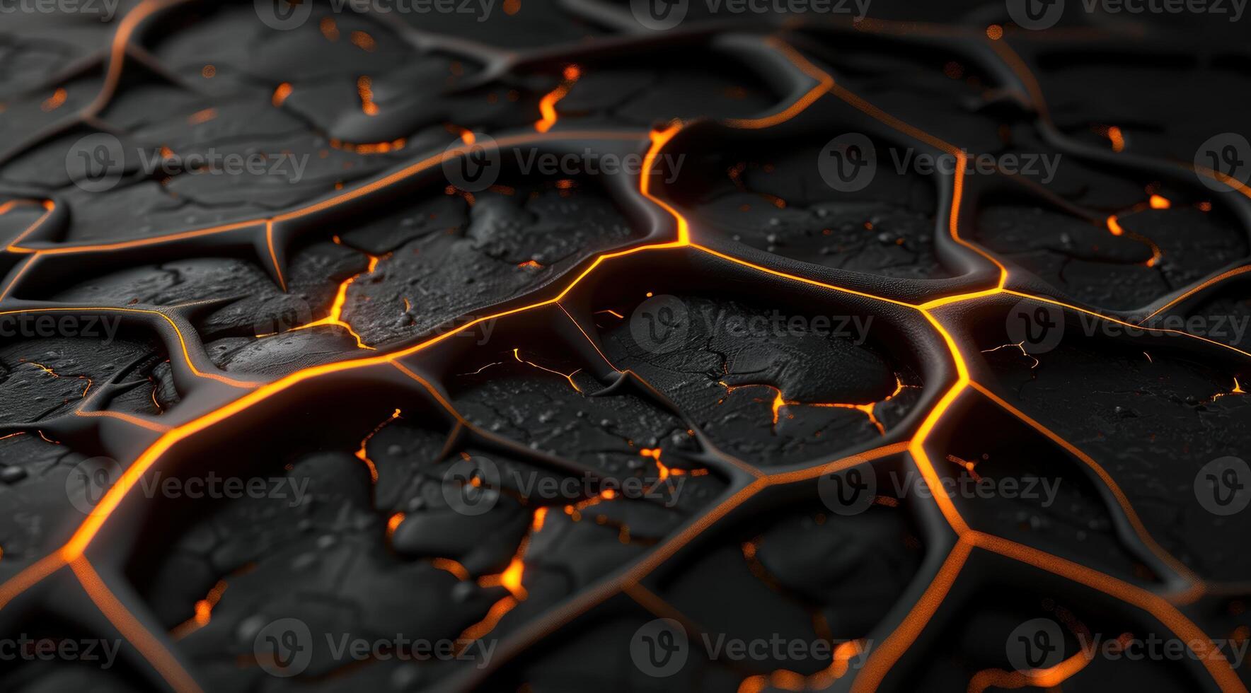 glowing molten lava cracks in dark volcanic rock photo