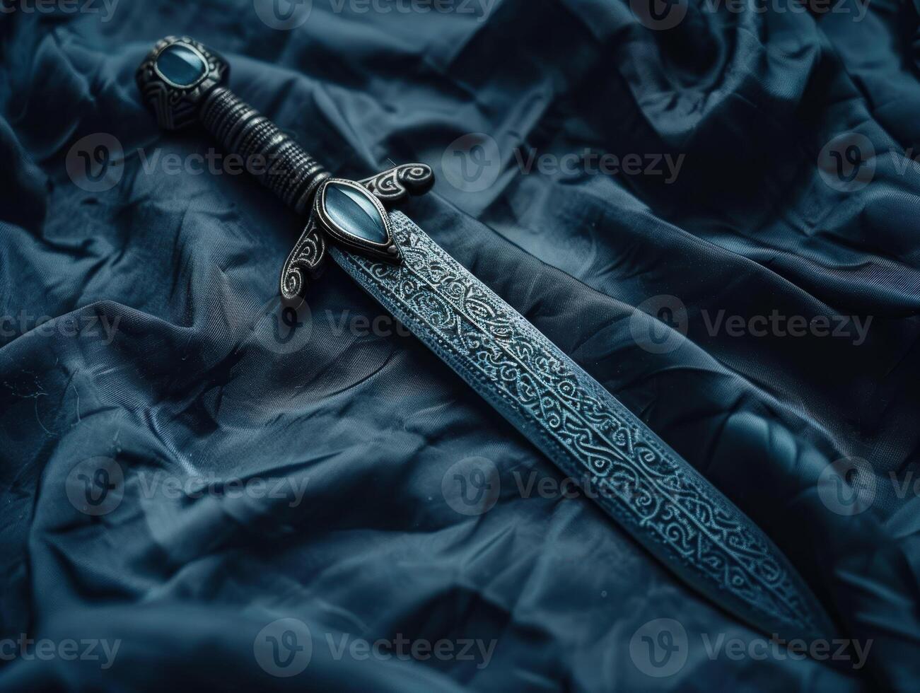 Ornate dagger on dark fabric photo