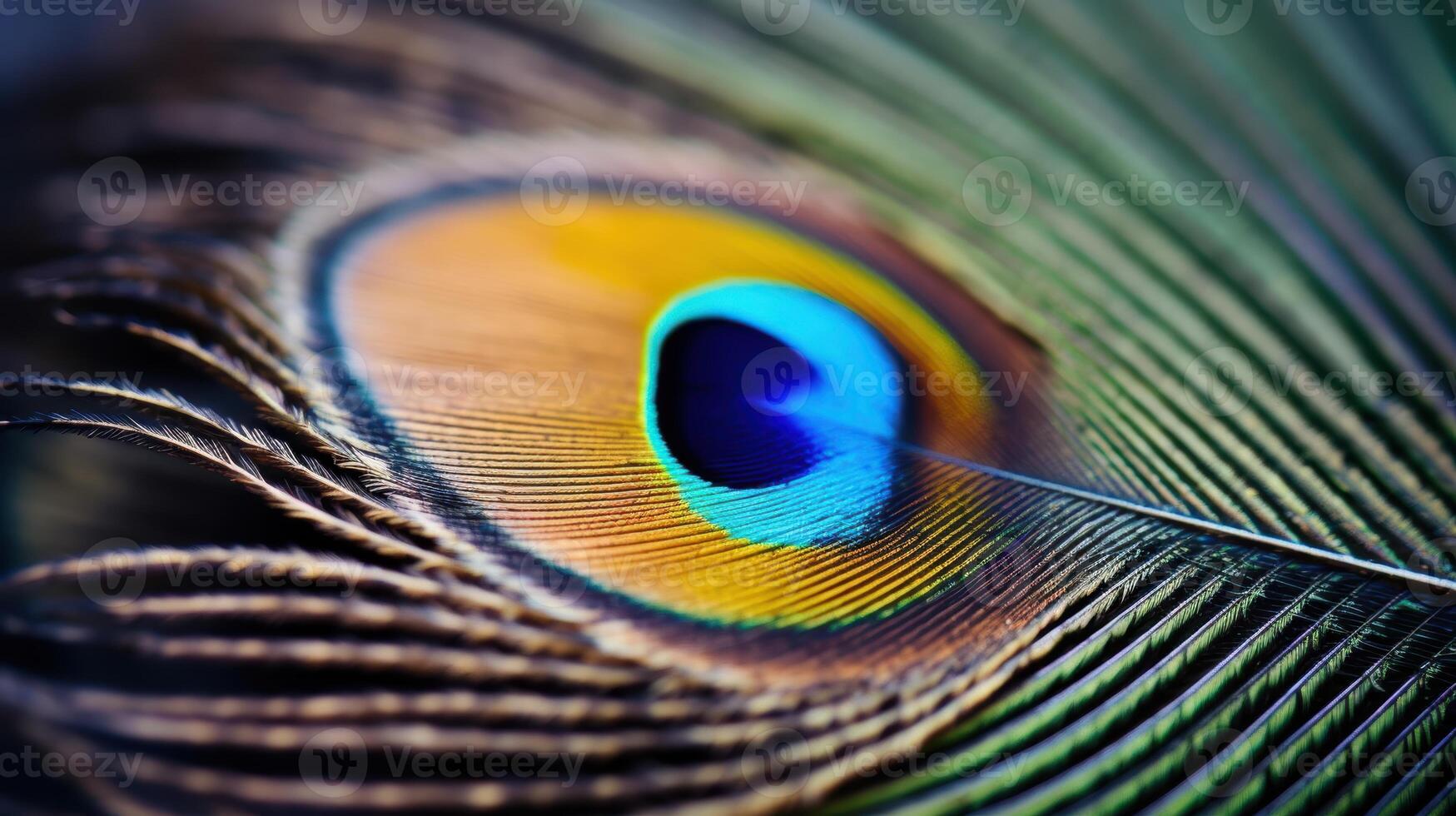 Vibrant peacock feather close up photo