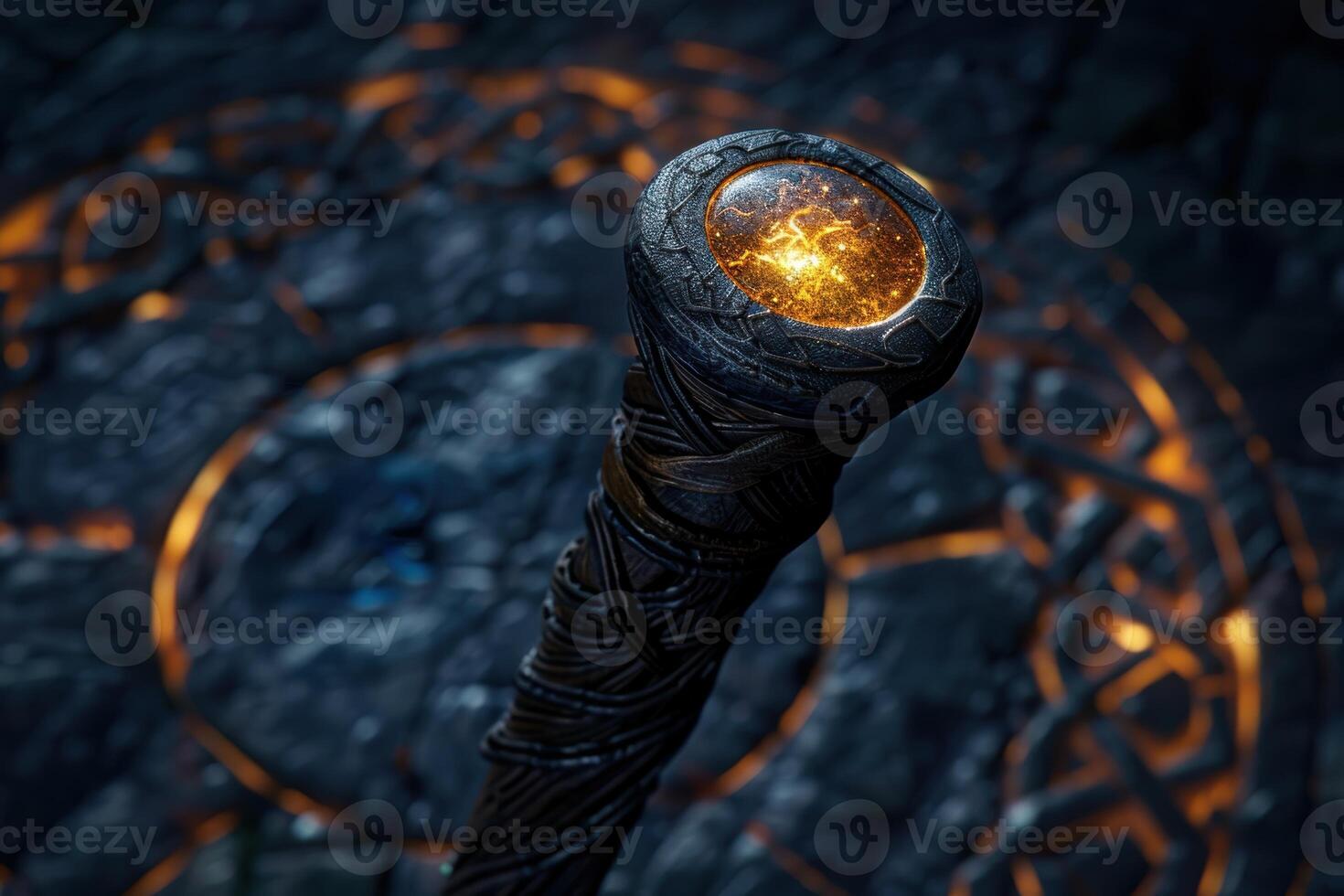 Glowing orb in dark environment photo