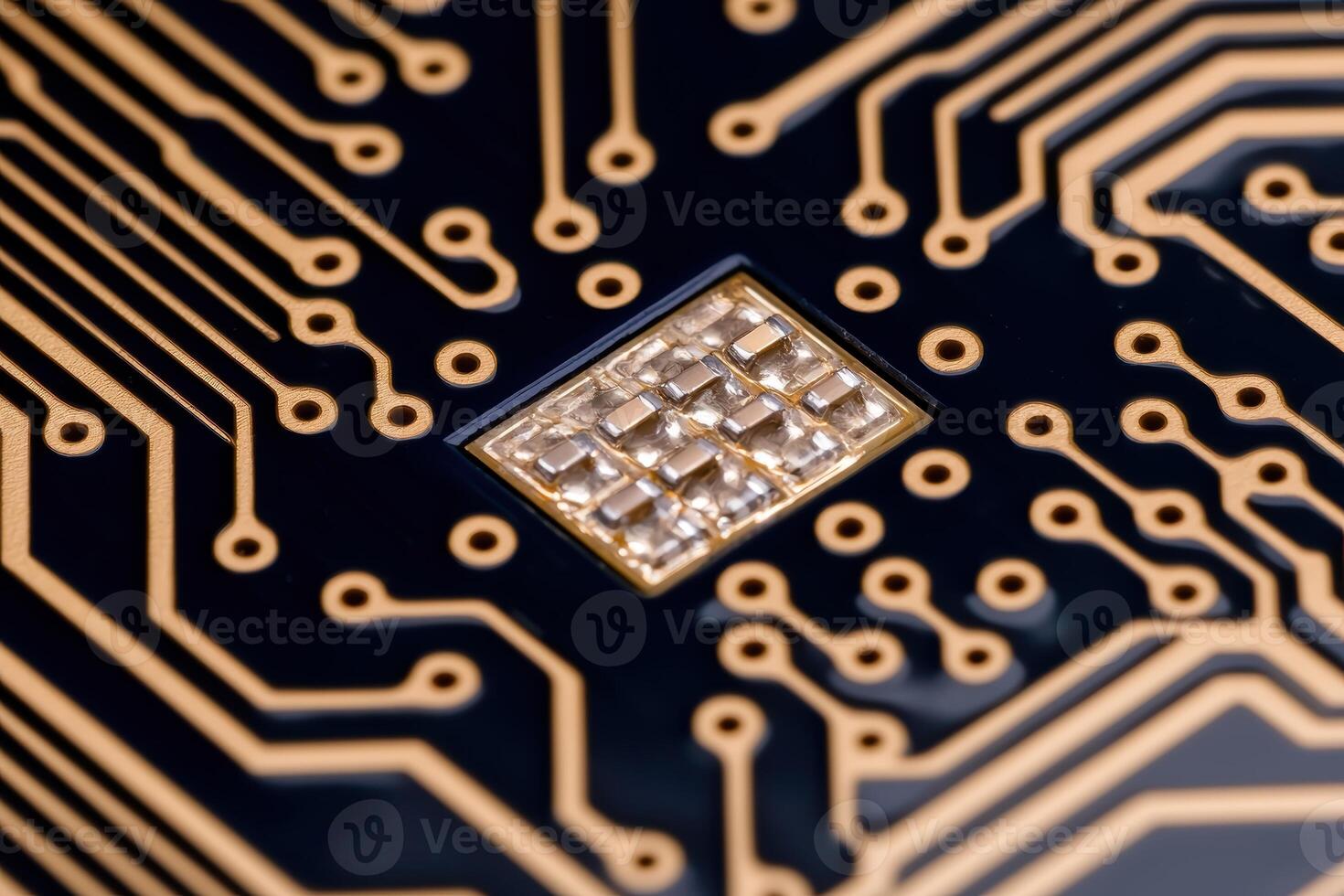 Close up of a complex circuit board with electronic components photo