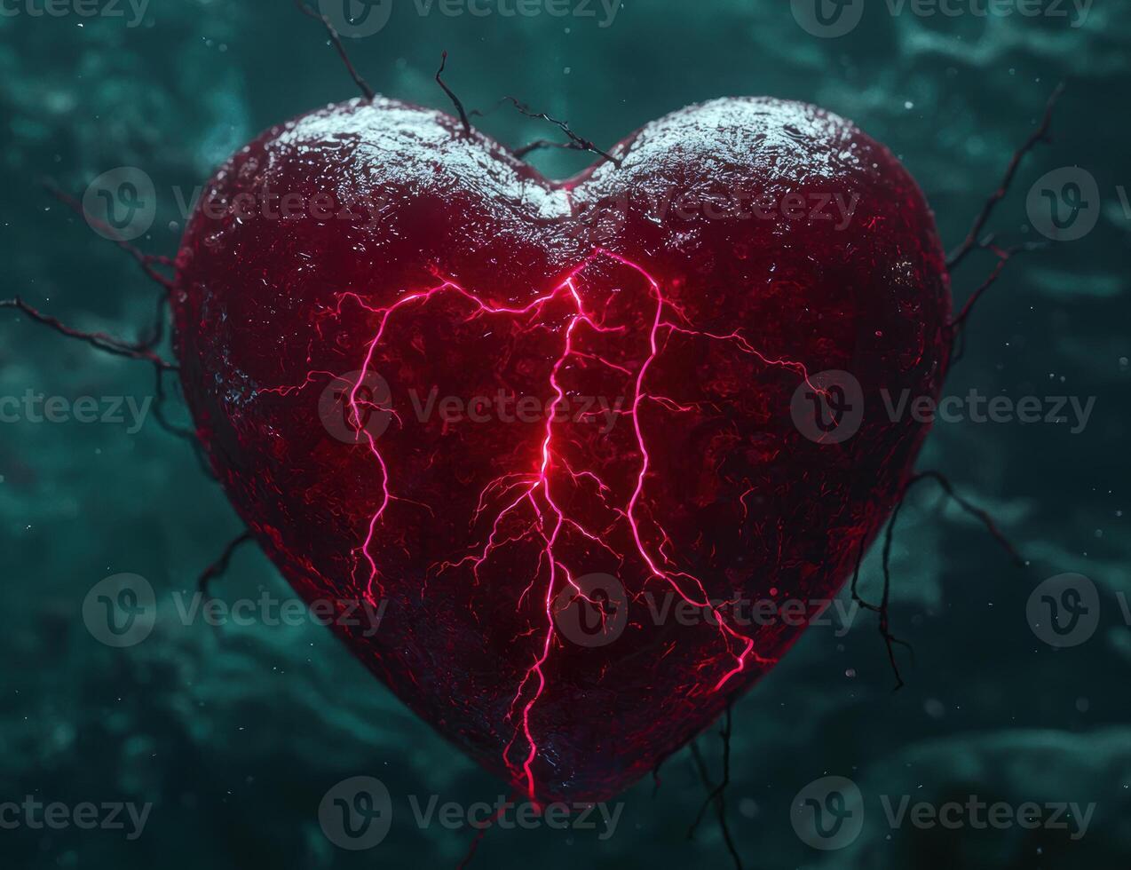 Frozen heart with lightning photo