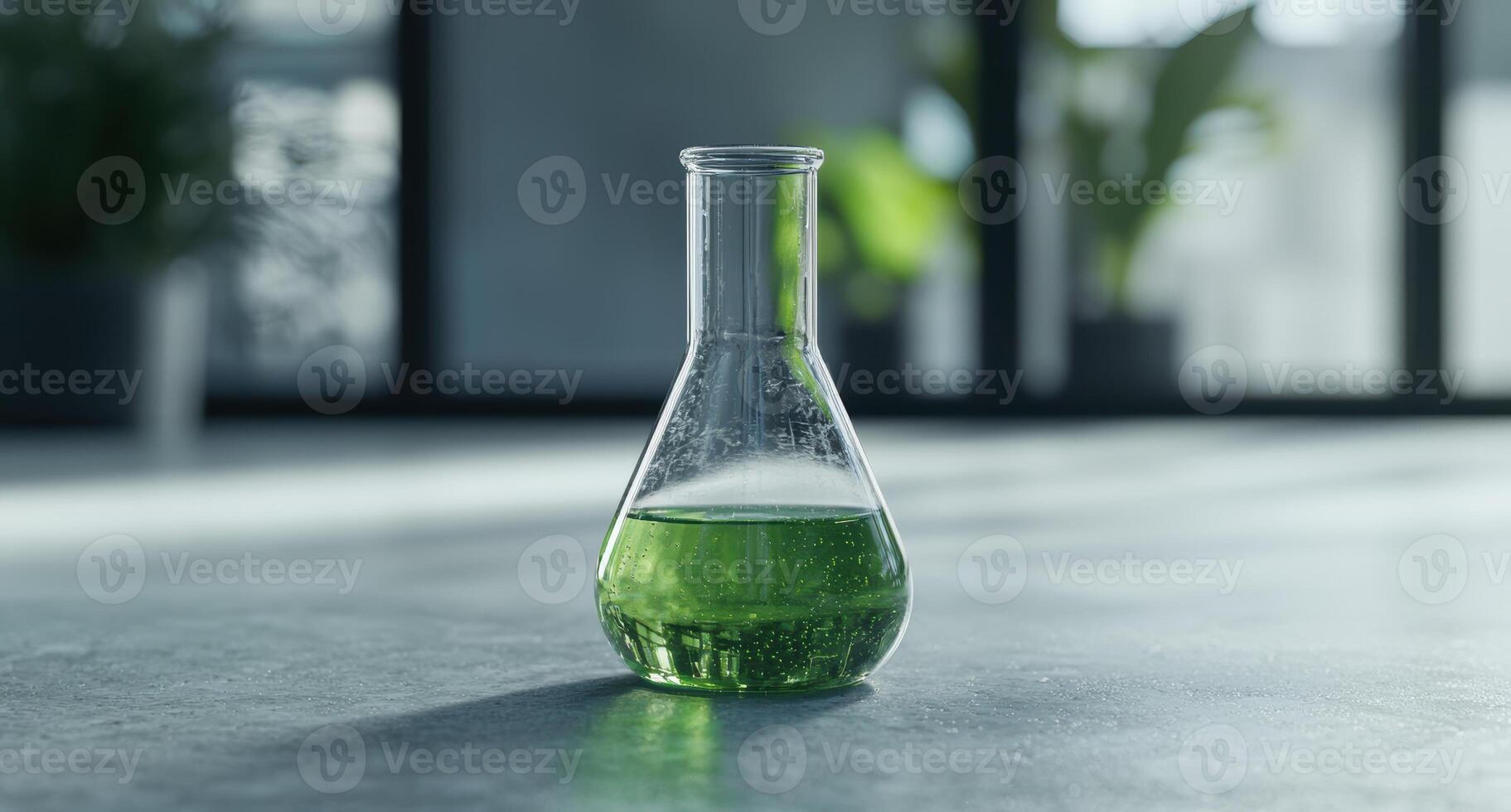 Glass beaker with green liquid photo