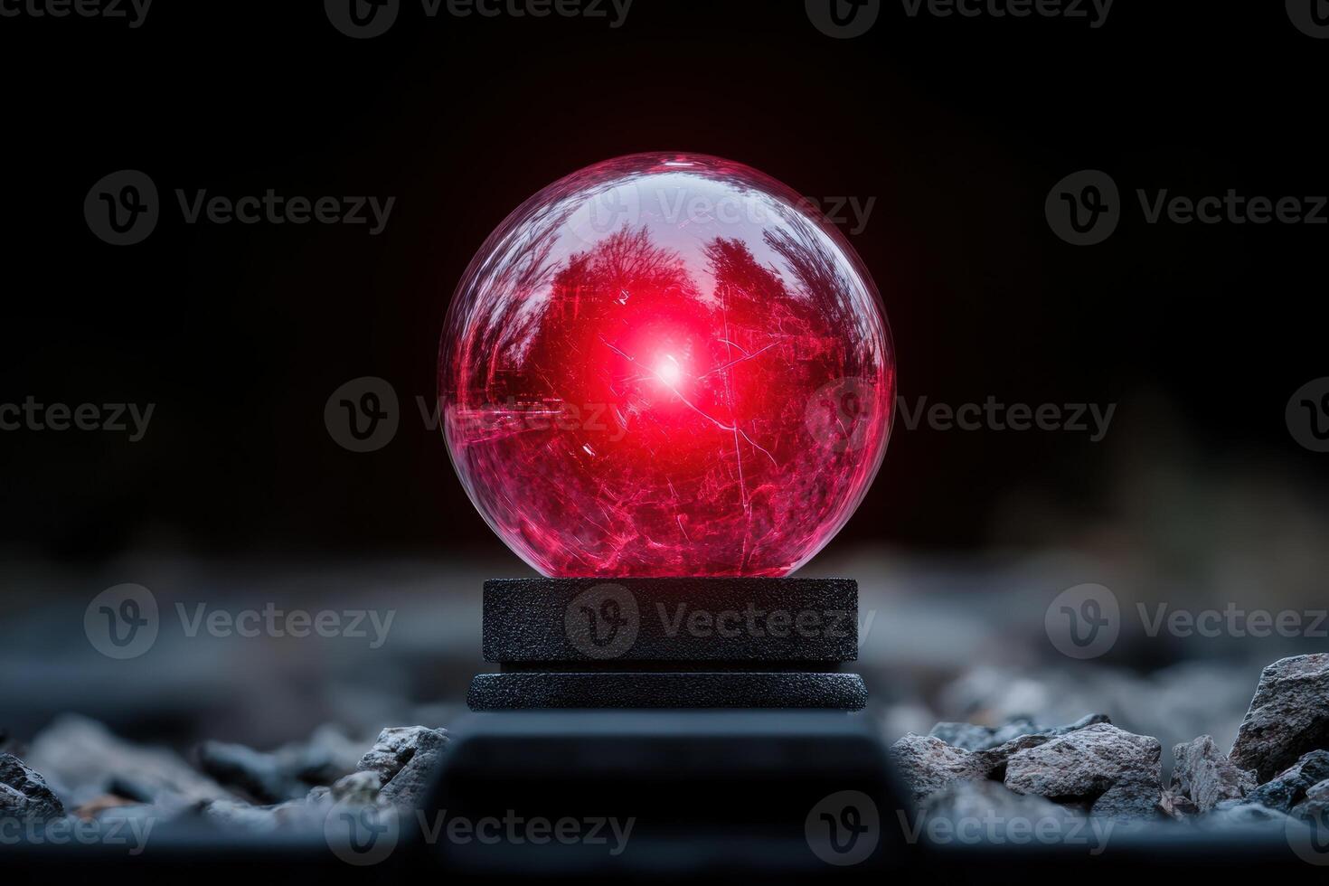 Glowing red orb on black background photo