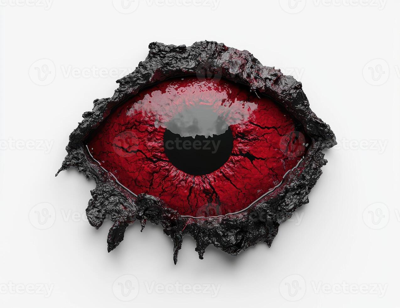 Dramatic close up of a large, red reptilian eye photo
