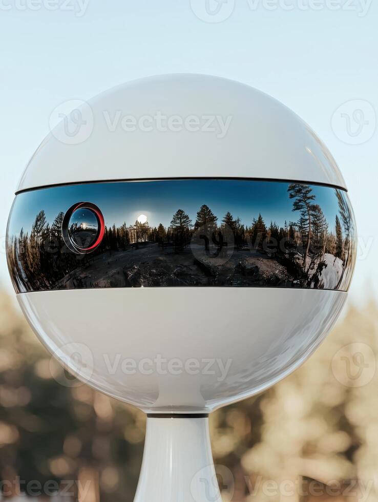 Surreal winter landscape reflected in a crystal ball photo