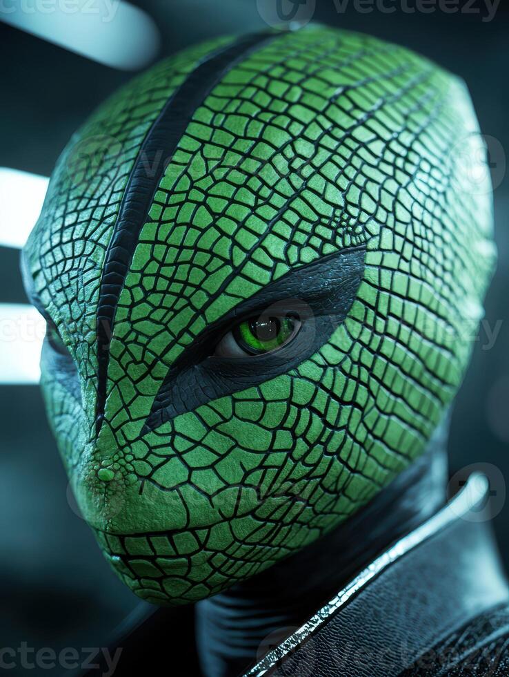 close up of a green reptilian creature photo