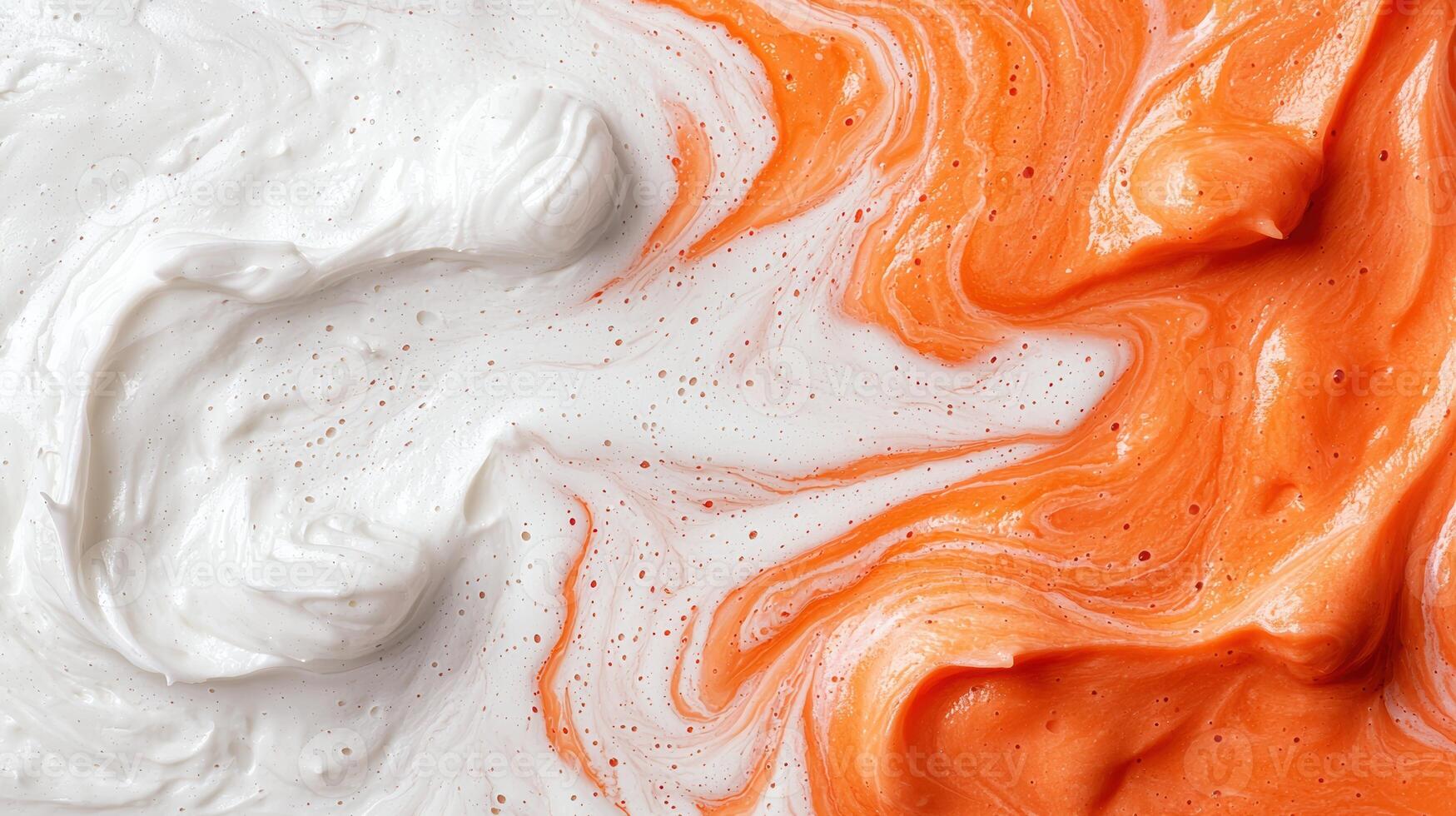 Swirling abstract paint textures in orange and white photo