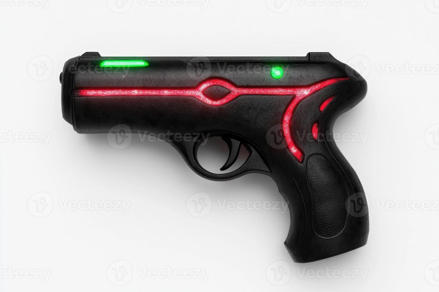 Futuristic sci fi style handgun with glowing red and green lights photo