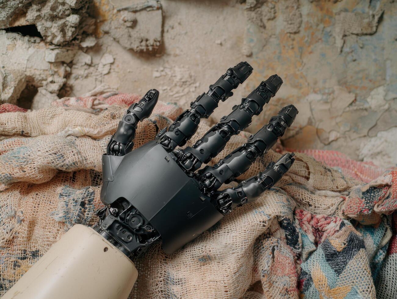 Robotic hand with mechanical fingers photo