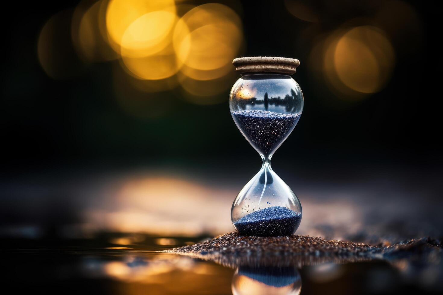 Hourglass with Reflection and Bokeh Lights photo