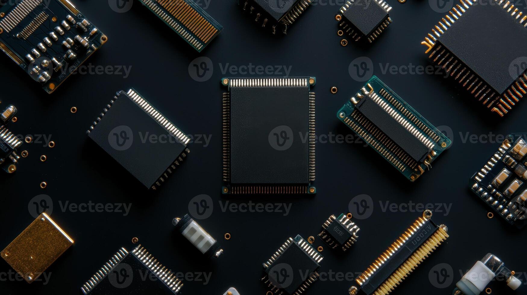 Close up of computer circuit boards and electronic components photo