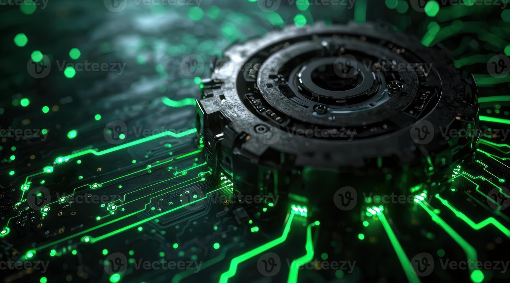 Futuristic circuit board with camera lens photo