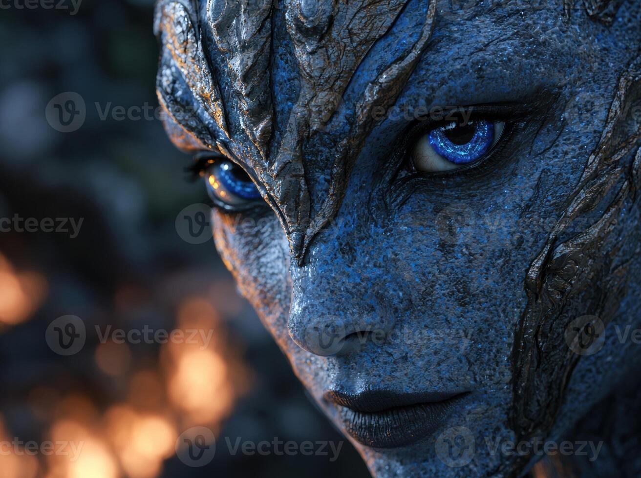 close up of a mysterious blue alien face photo