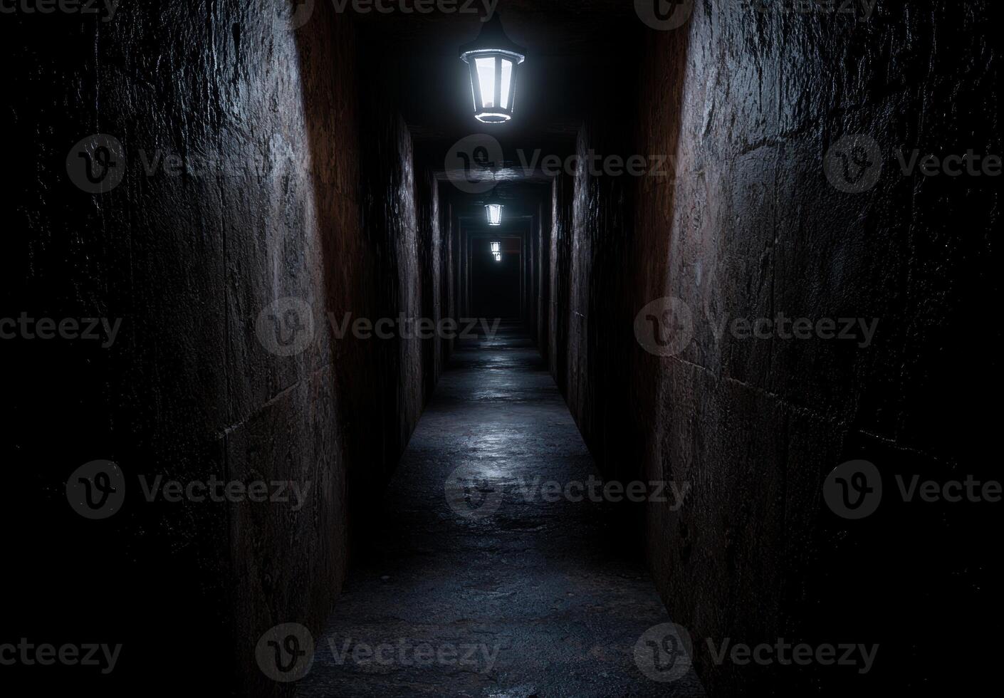 Mysterious dark hallway with eerie lighting photo
