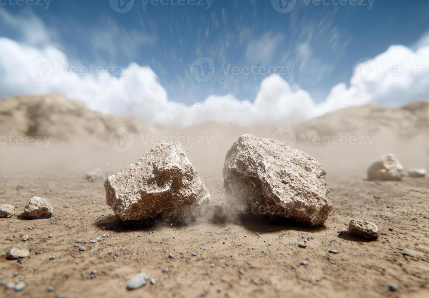 rocky desert landscape with dramatic sky photo