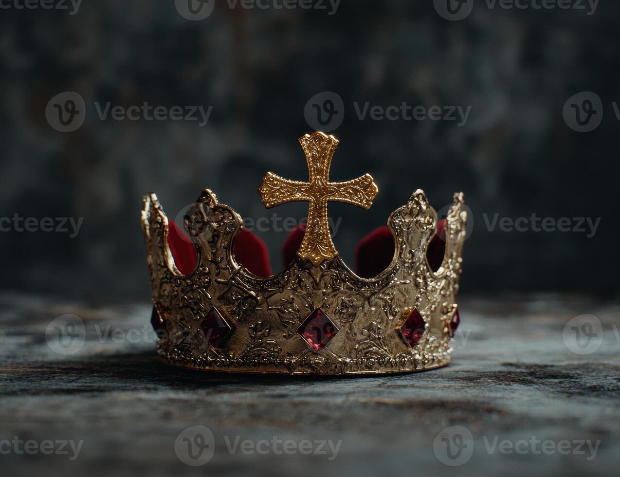 Ornate golden crown with red gems photo