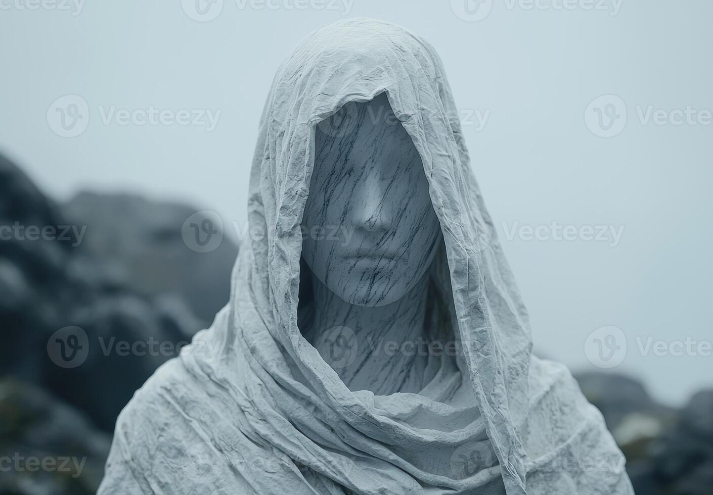 Mysterious figure in hooded cloak photo