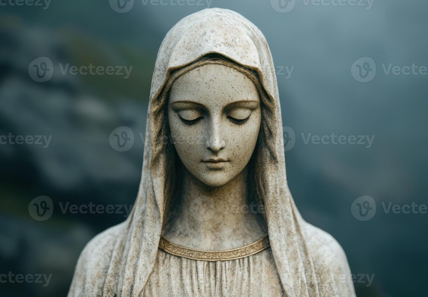 Serene stone statue of a hooded figure photo