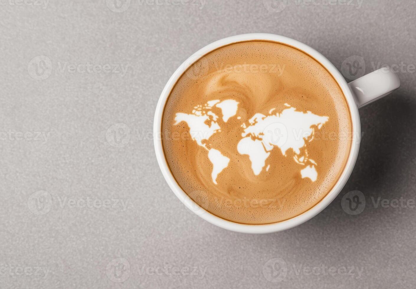 world map latte art in coffee cup photo