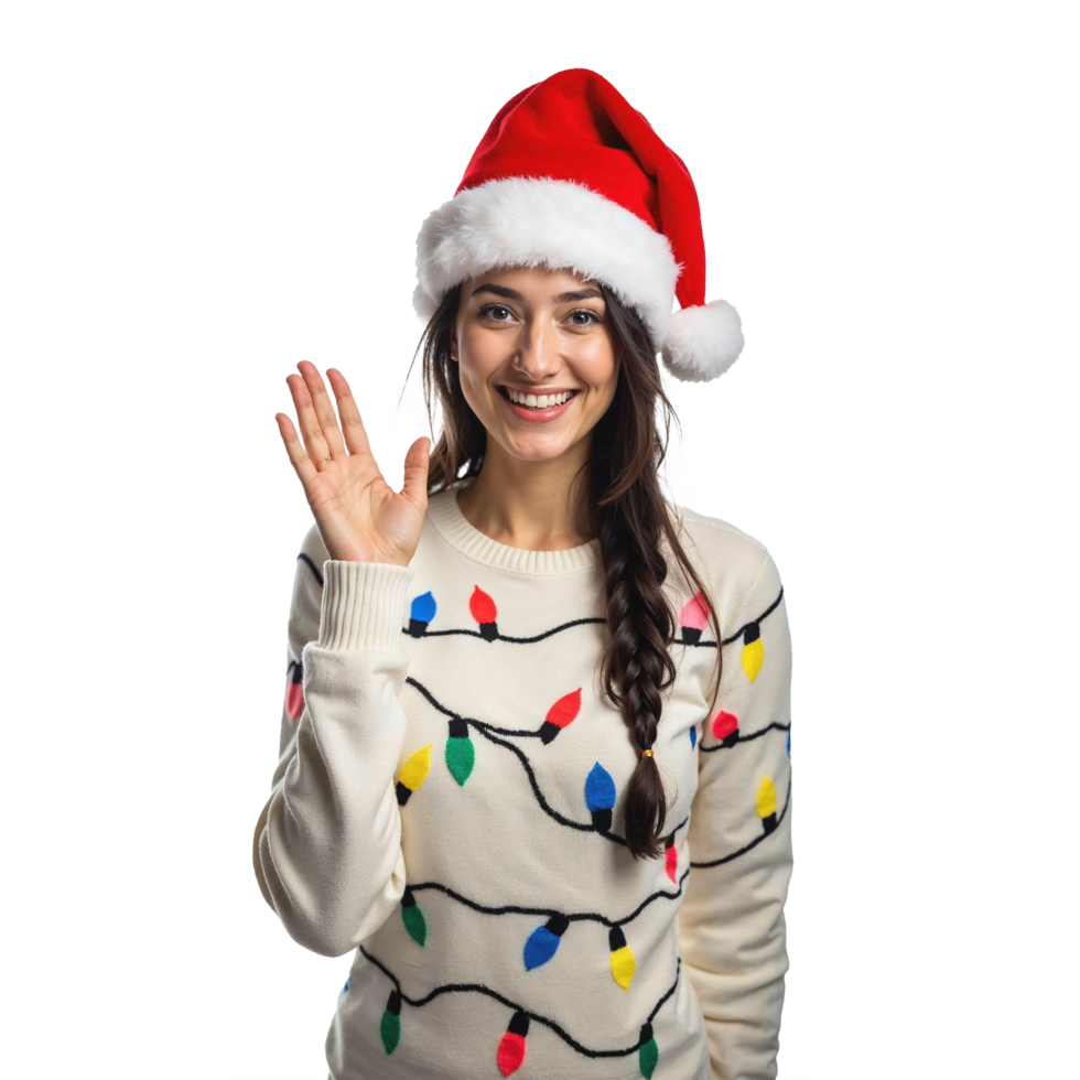 girl in santa hat and christmas sweater png