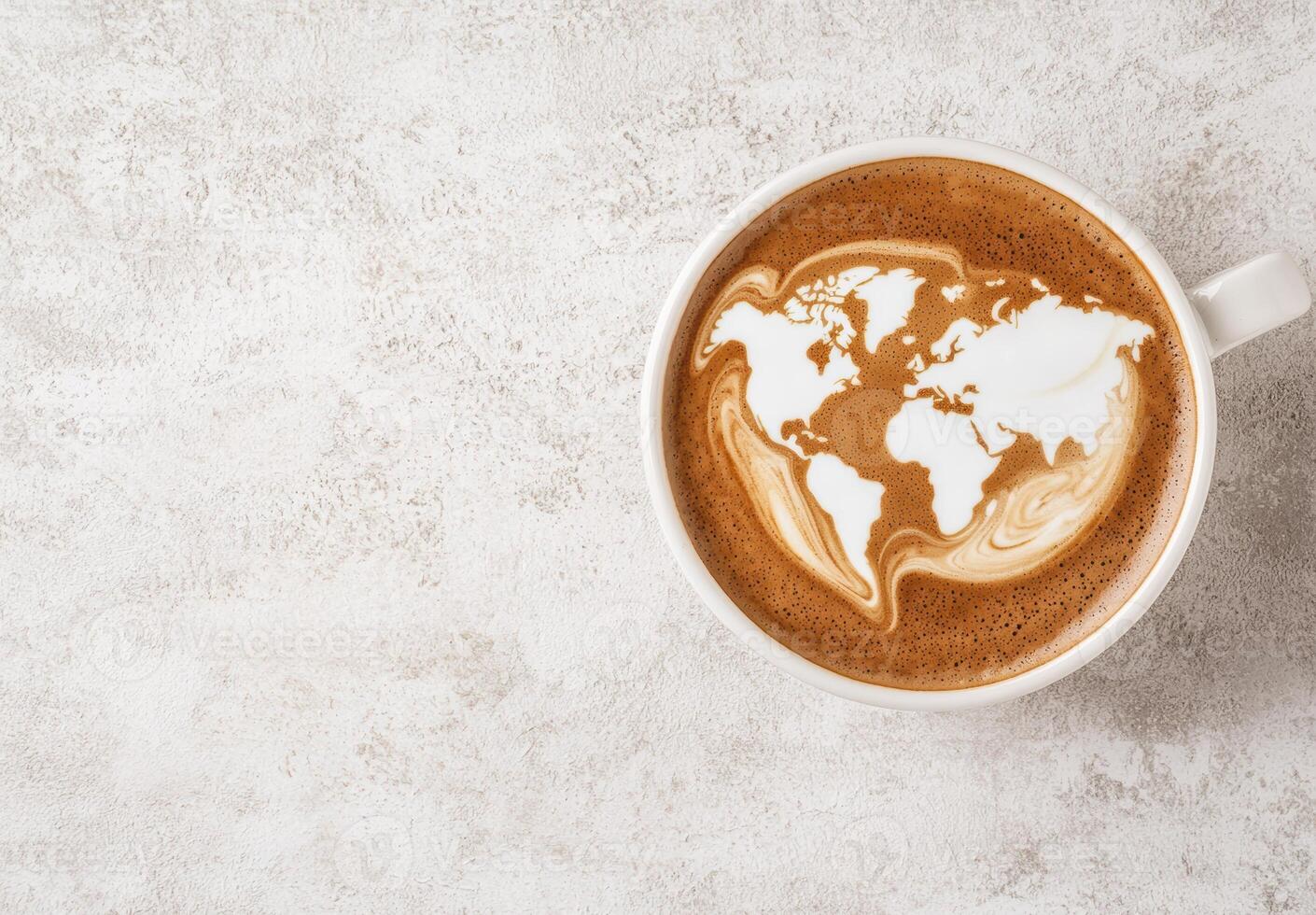 world map coffee art on white background photo