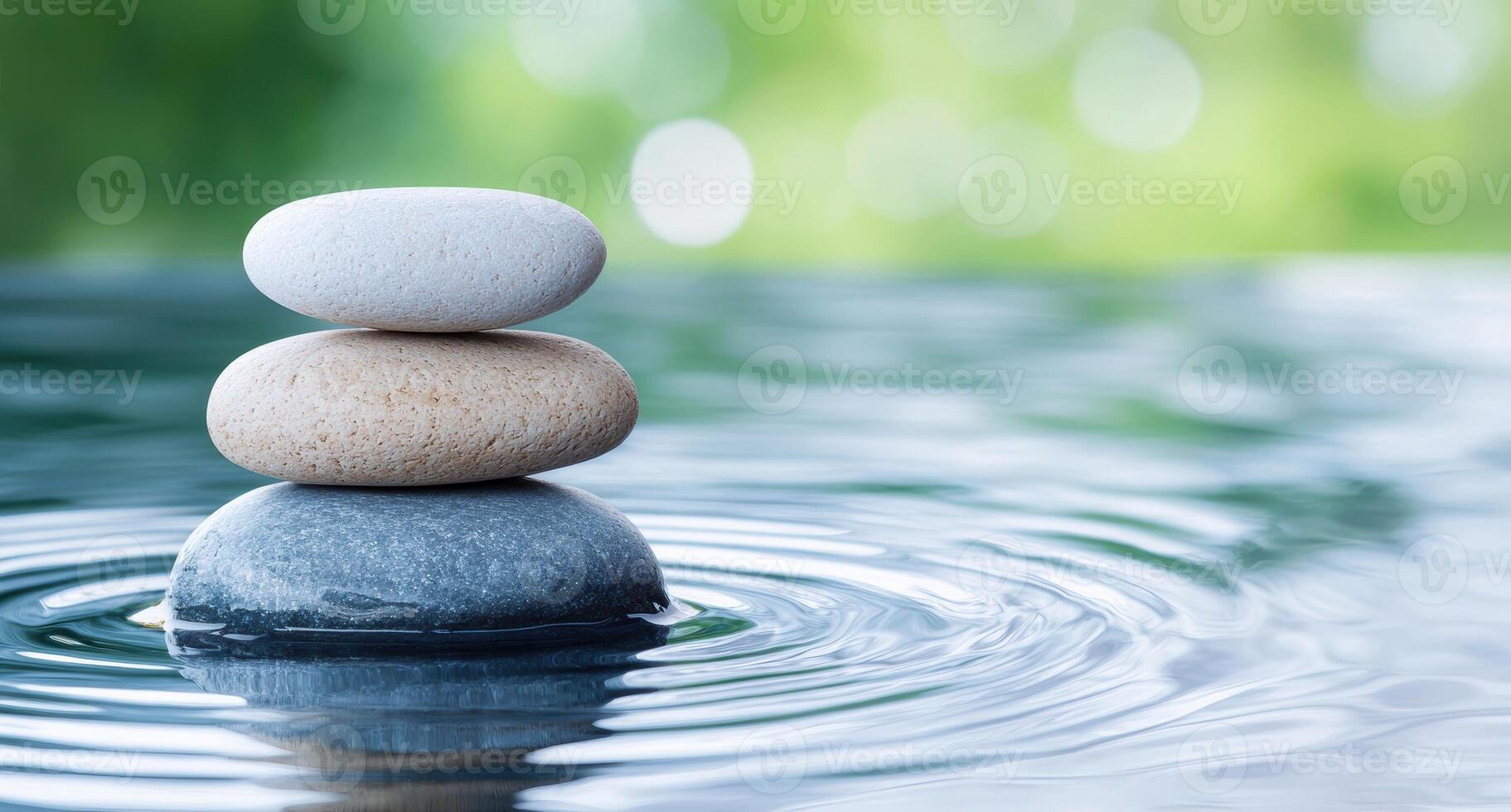 Balanced zen stones in tranquil water photo