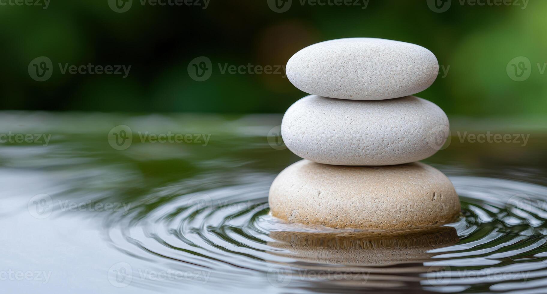 Stacked zen stones in tranquil water photo