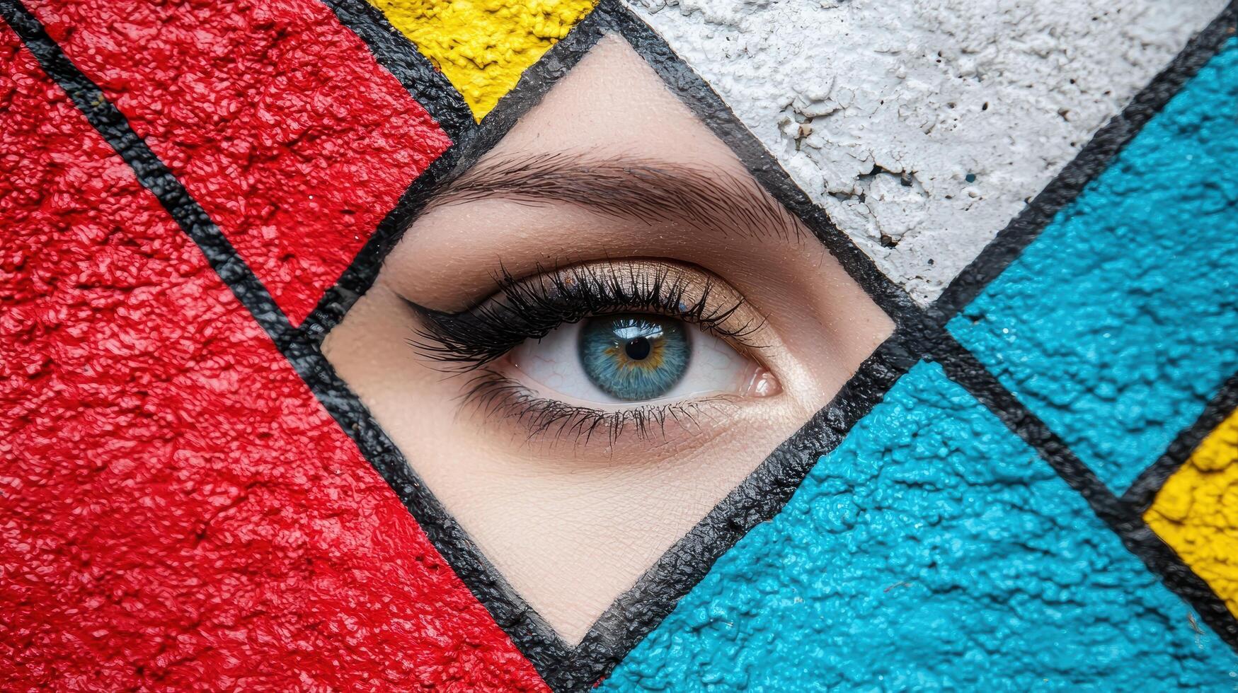 close up of a vibrant eye against a colorful abstract background photo