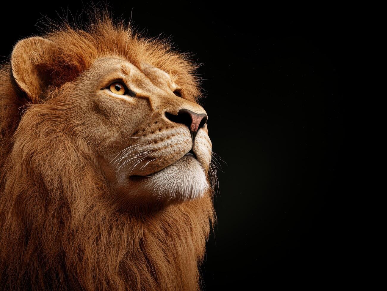 Majestic lion portrait against dark background photo