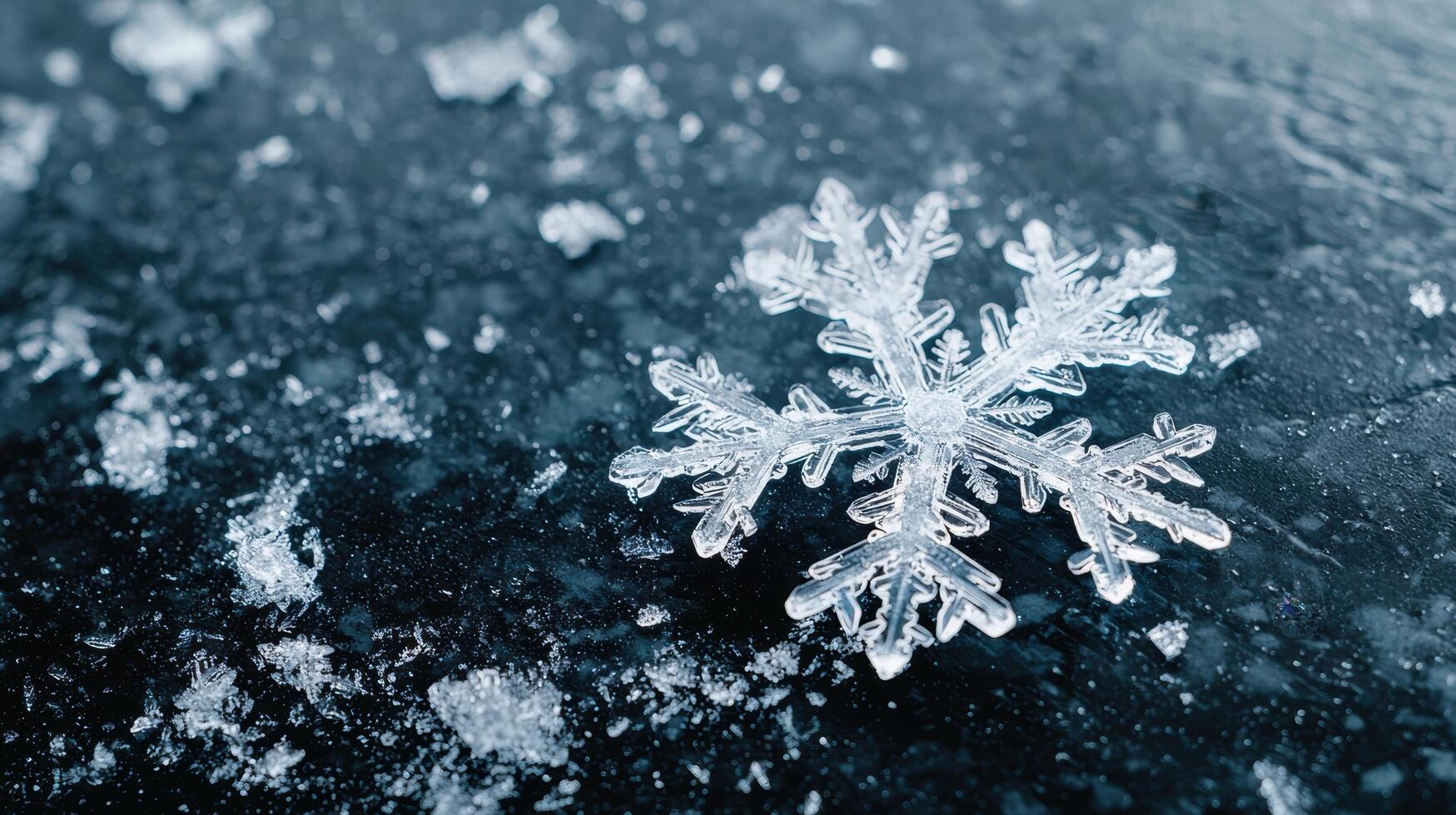 Intricate snowflake on icy surface photo