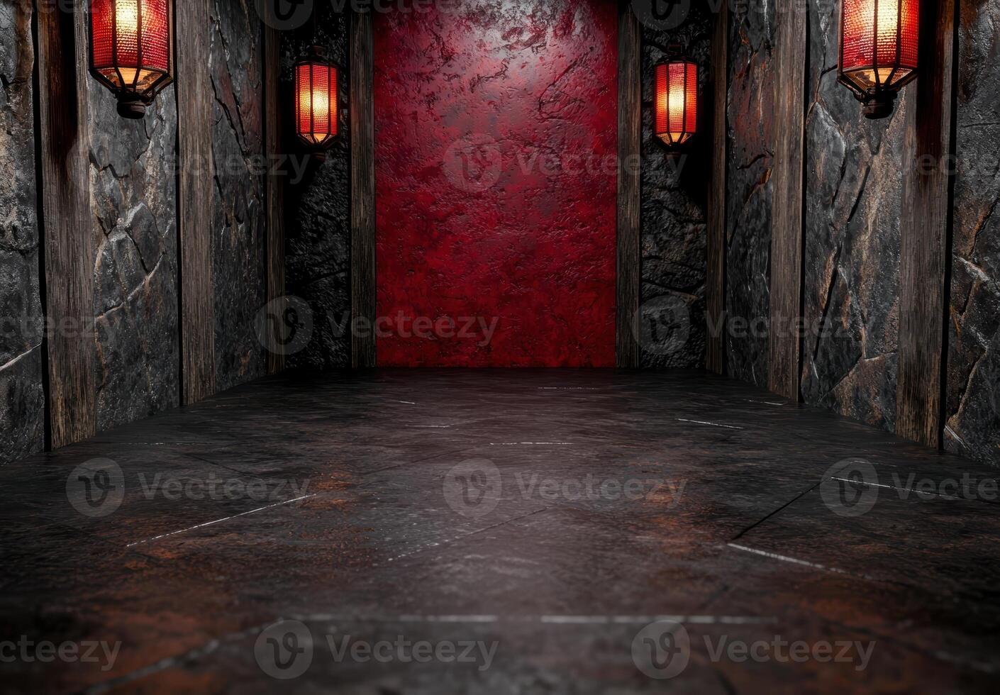 Mysterious dark and moody interior with red accent lighting photo