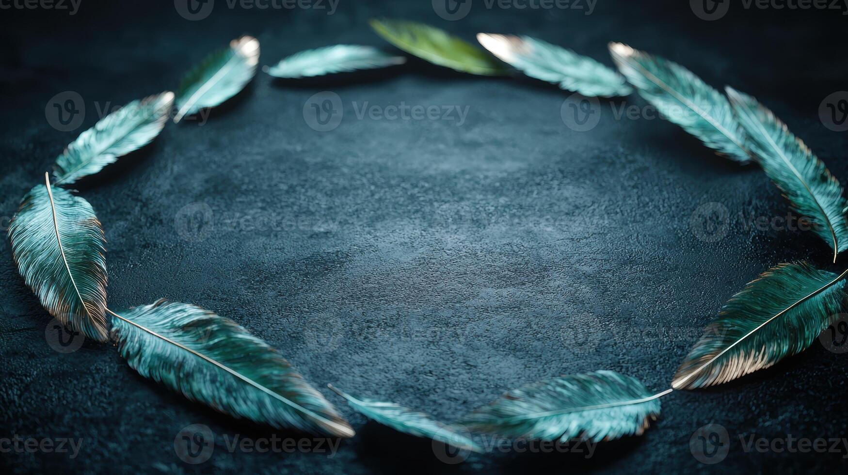 dark feather frame on slate background photo