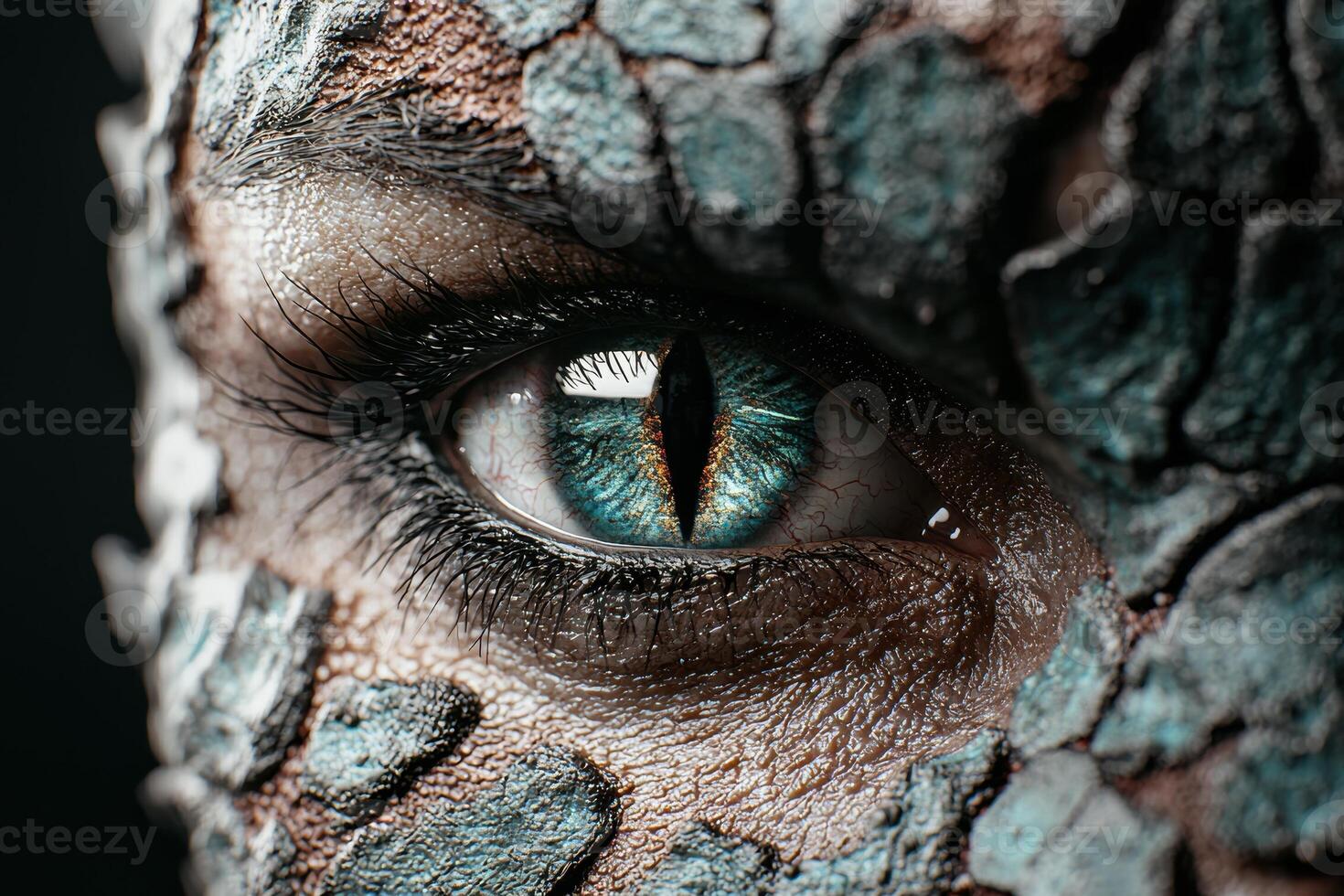 Close up of a reptiles eye with intricate patterns photo