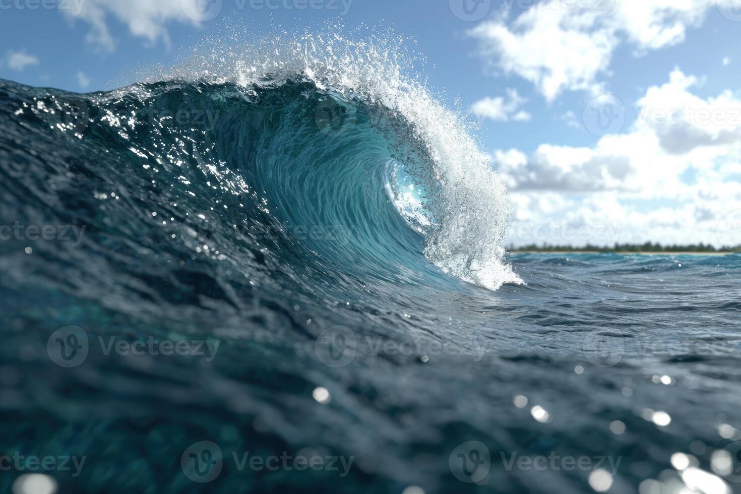 Powerful ocean wave crashing with spray photo